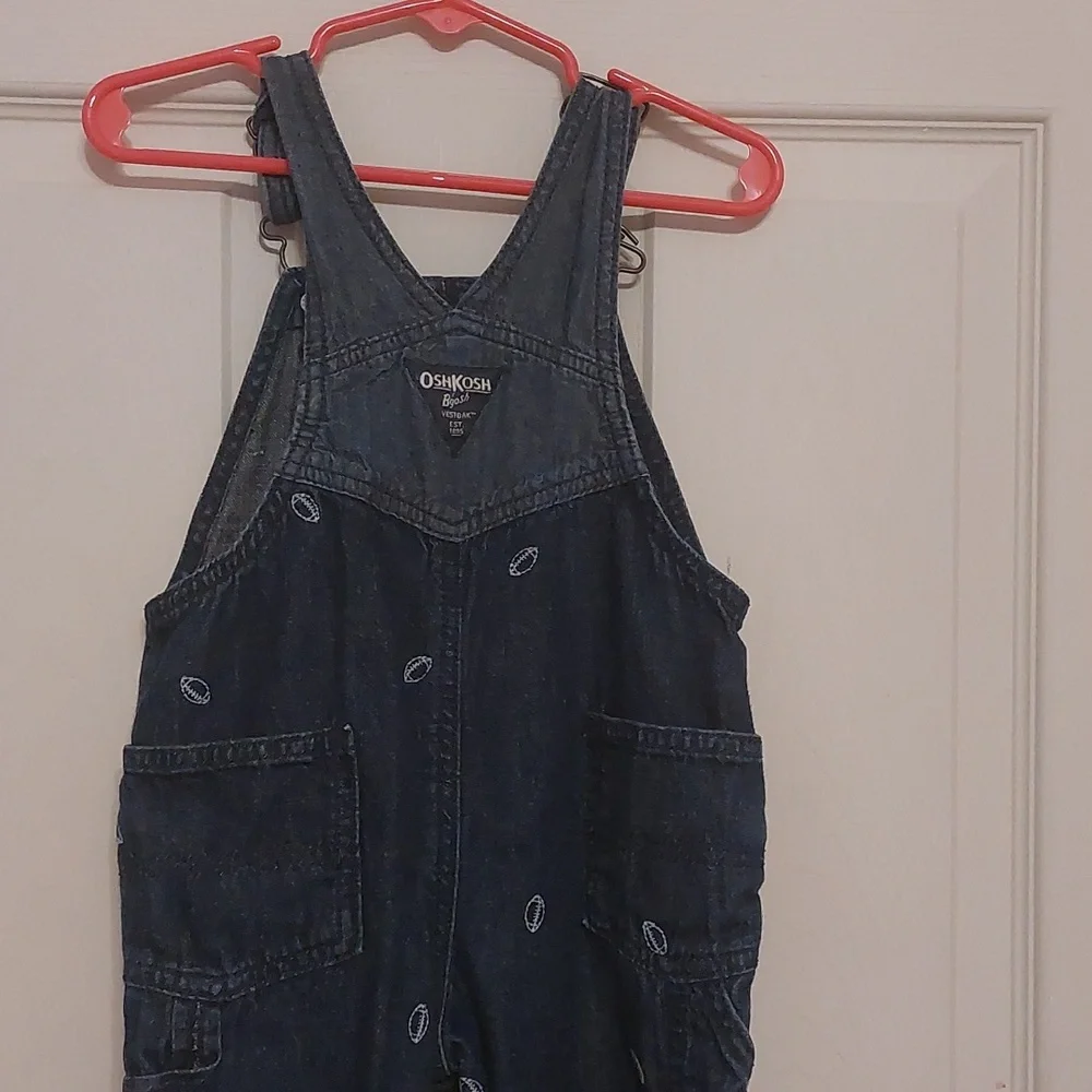 OshKosh B'Gosh Embroidered Football Carpenter Style Denim Bib Overalls Size 24M